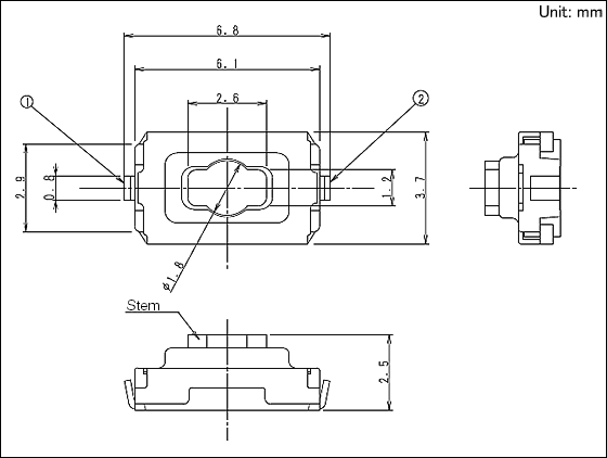 alps按键开关SKQYABE010参考图纸